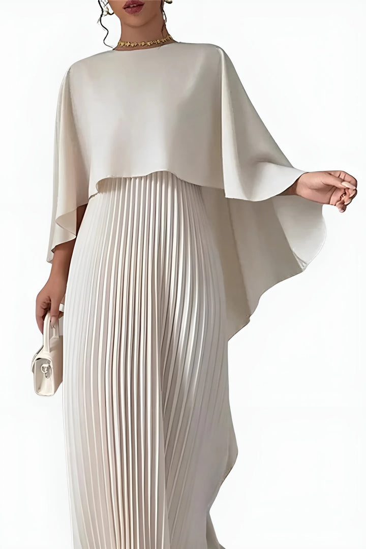 Women's Formal Pleated Maxi Wedding Guest Dress with High Neck