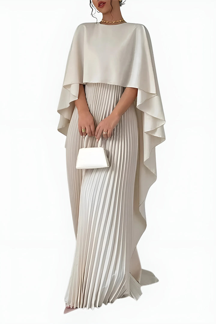 Women's Formal Pleated Maxi Wedding Guest Dress with High Neck