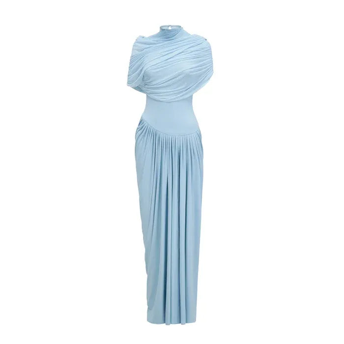 Women's Formal Pleated Maxi Wedding Guest Dress with Ruched Details