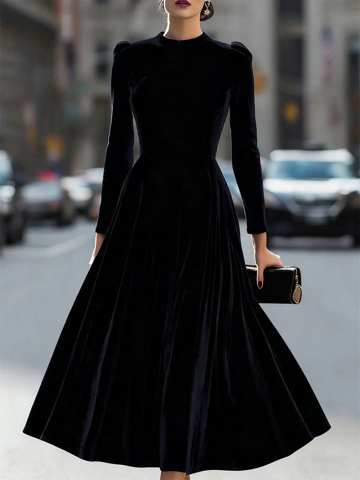 Women's Formal Pleated Midi Wedding Guest Dress with Puff Sleeve