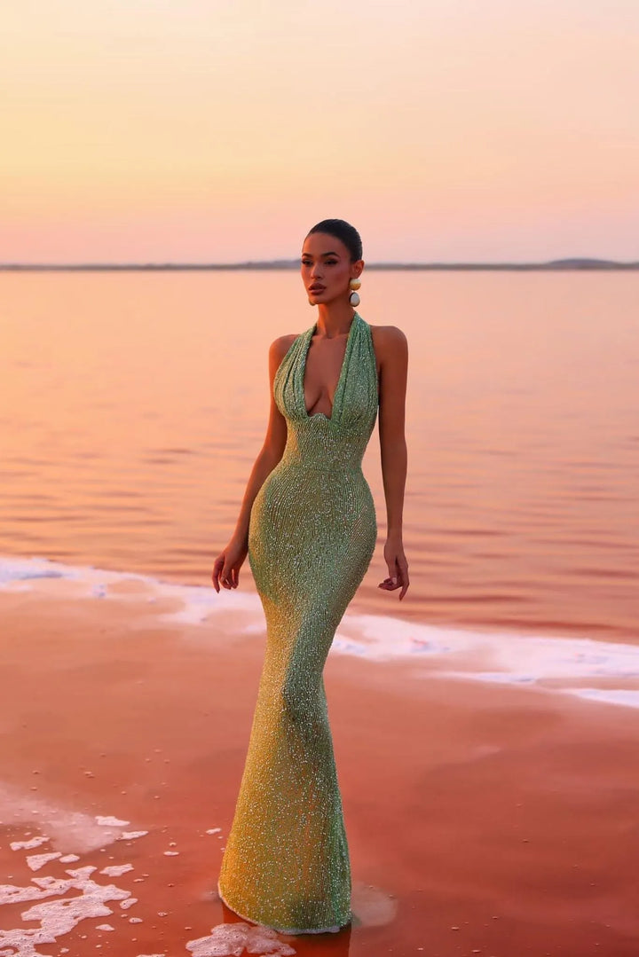 Women's Formal Sleeveless Maxi Cocktail Dress with Open Back