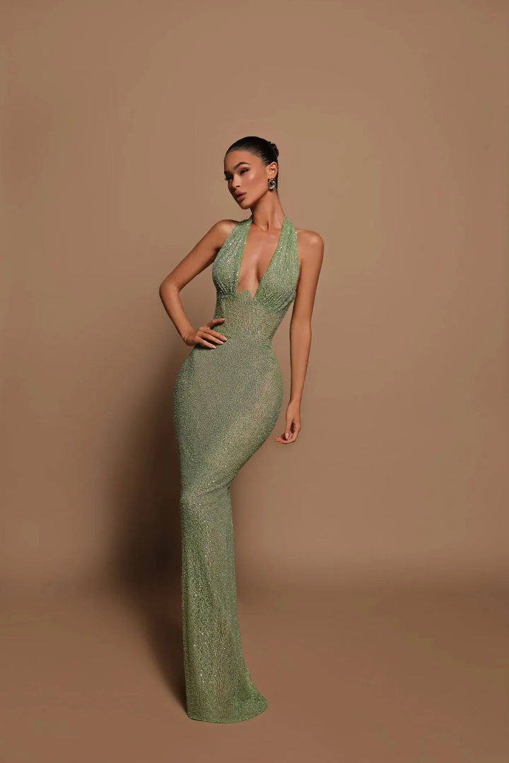 Women's Formal Sleeveless Maxi Cocktail Dress with Open Back