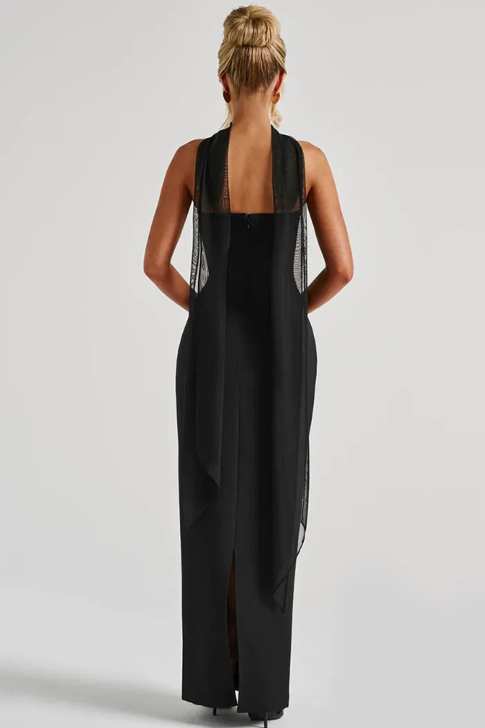 Women's Formal Strapless Maxi Wedding Guest Dress with Scarf