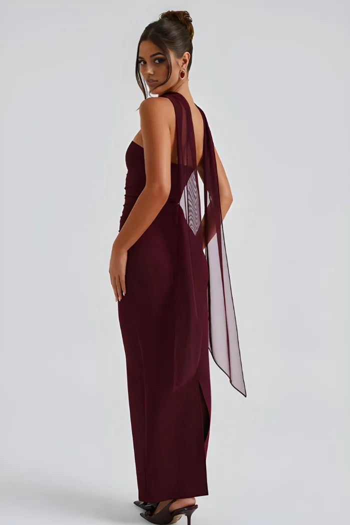 Women's Formal Strapless Maxi Wedding Guest Dress with Scarf