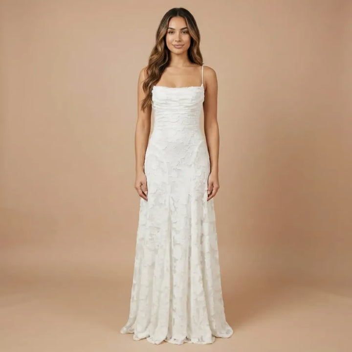 Women's Lace Floral Maxi Wedding Guest Dress with Square Neck