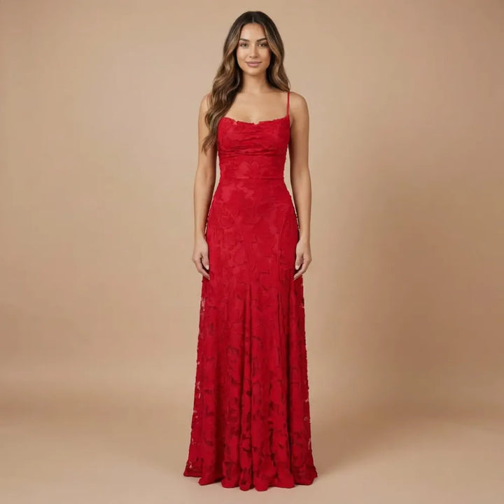 Women's Lace Floral Maxi Wedding Guest Dress with Square Neck