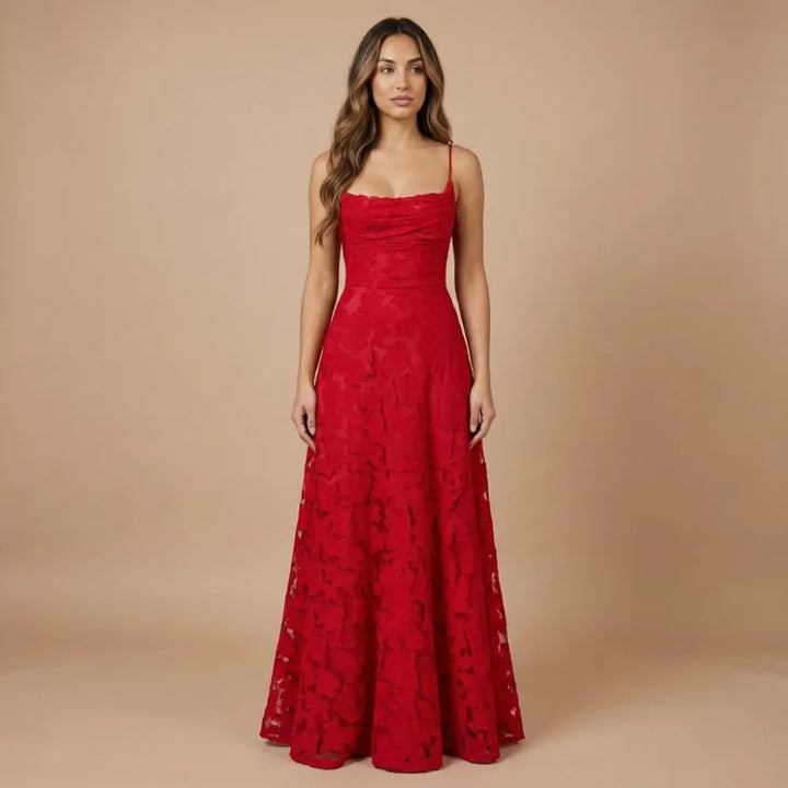Women's Lace Floral Maxi Wedding Guest Dress with Square Neck