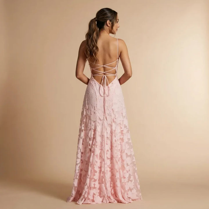 Women's Lace Floral Maxi Wedding Guest Dress with Square Neck