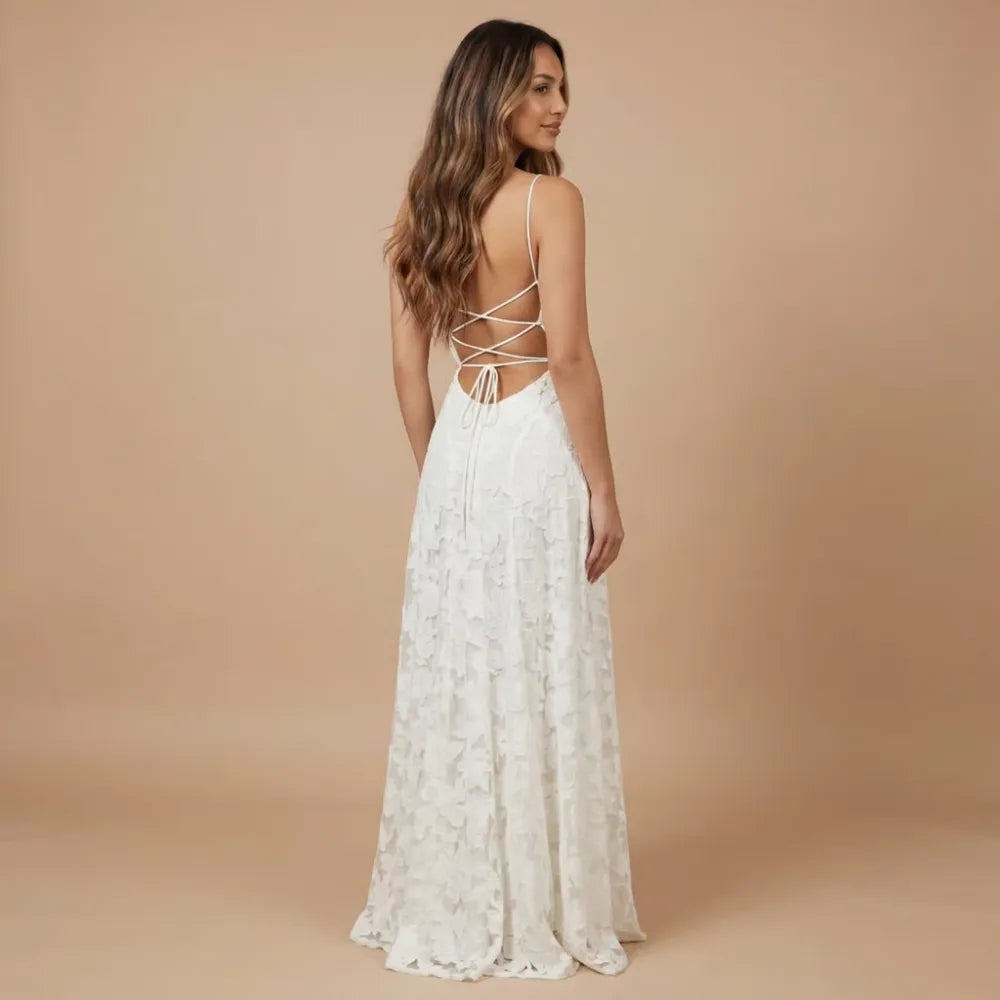 Women's Lace Floral Maxi Wedding Guest Dress with Square Neck