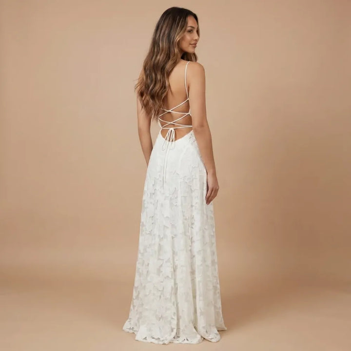 Women's Lace Floral Maxi Wedding Guest Dress with Square Neck