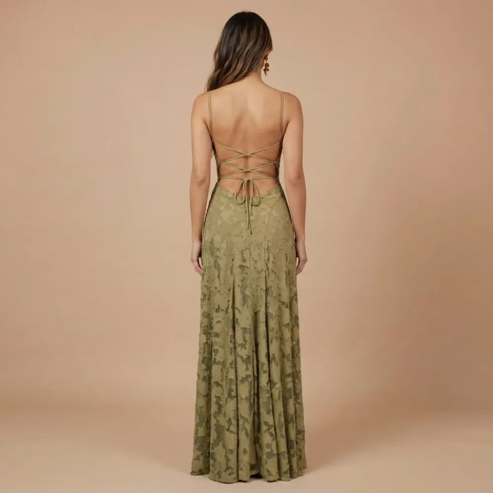 Women's Lace Floral Maxi Wedding Guest Dress with Square Neck