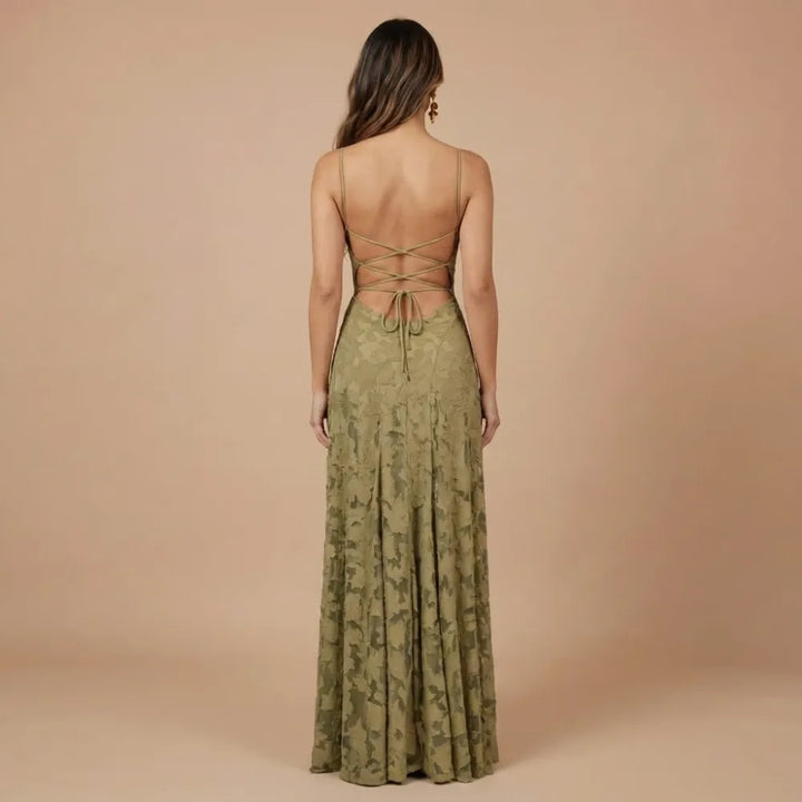 Women's Lace Floral Maxi Wedding Guest Dress with Square Neck