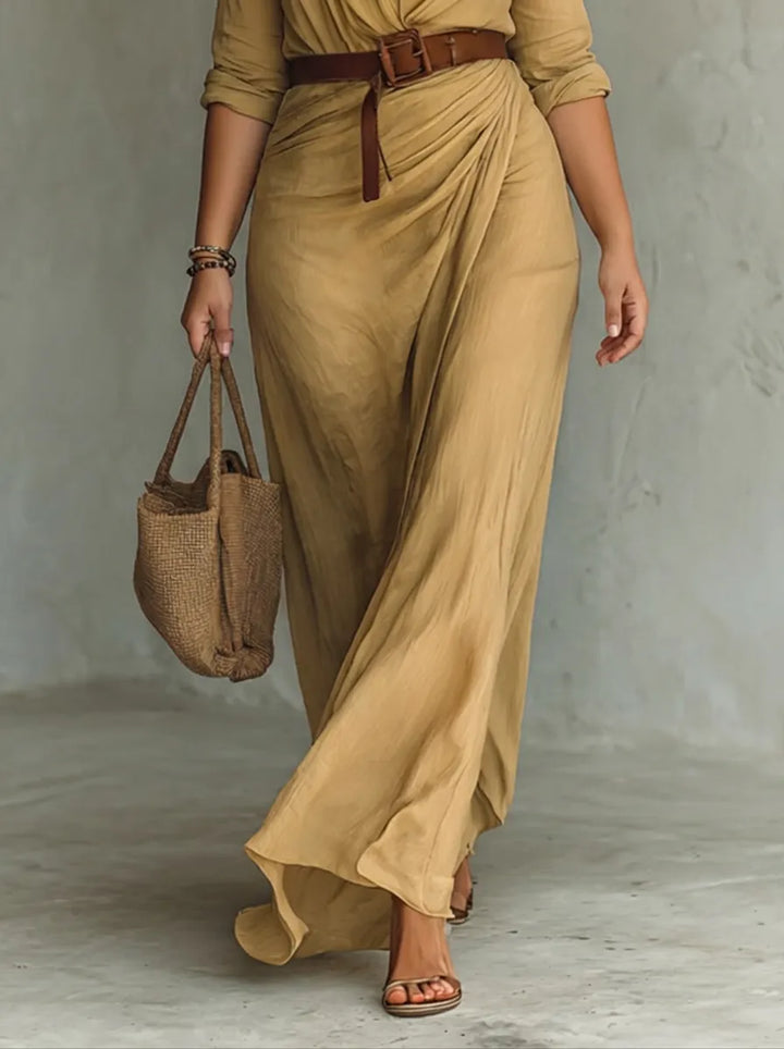 Women's Long Sleeve Shirt Maxi Wedding Guest Dress with V Neck
