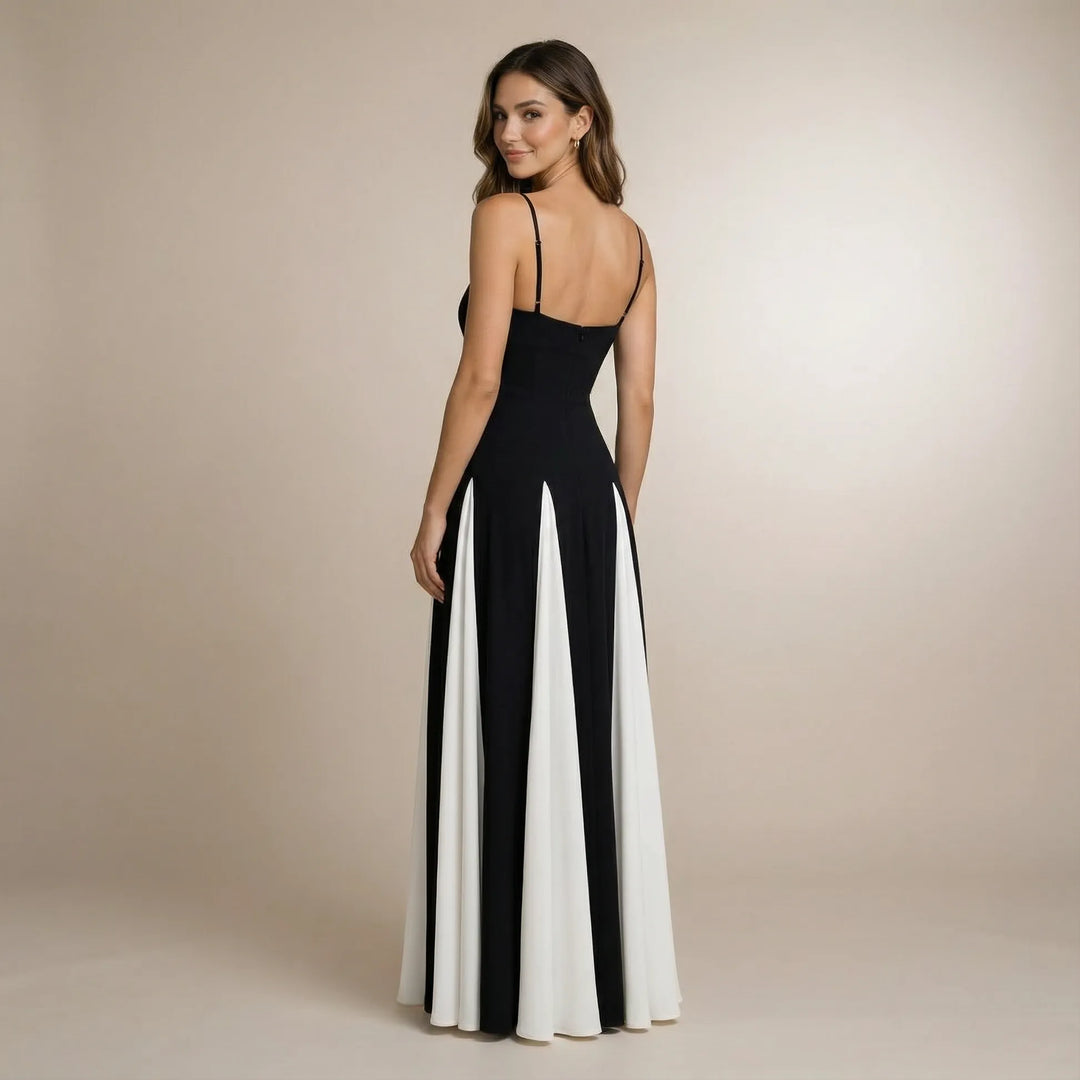 Women's Pleated Elegant Maxi Wedding Guest Dress with Sweetheart Neckline