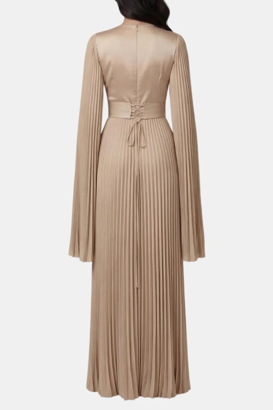 Women's Pleated Formal Maxi Wedding Guest Dress with High Neck