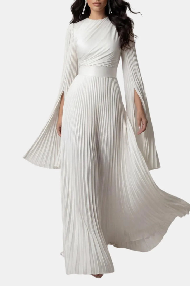 Women's Pleated Formal Maxi Wedding Guest Dress with High Neck
