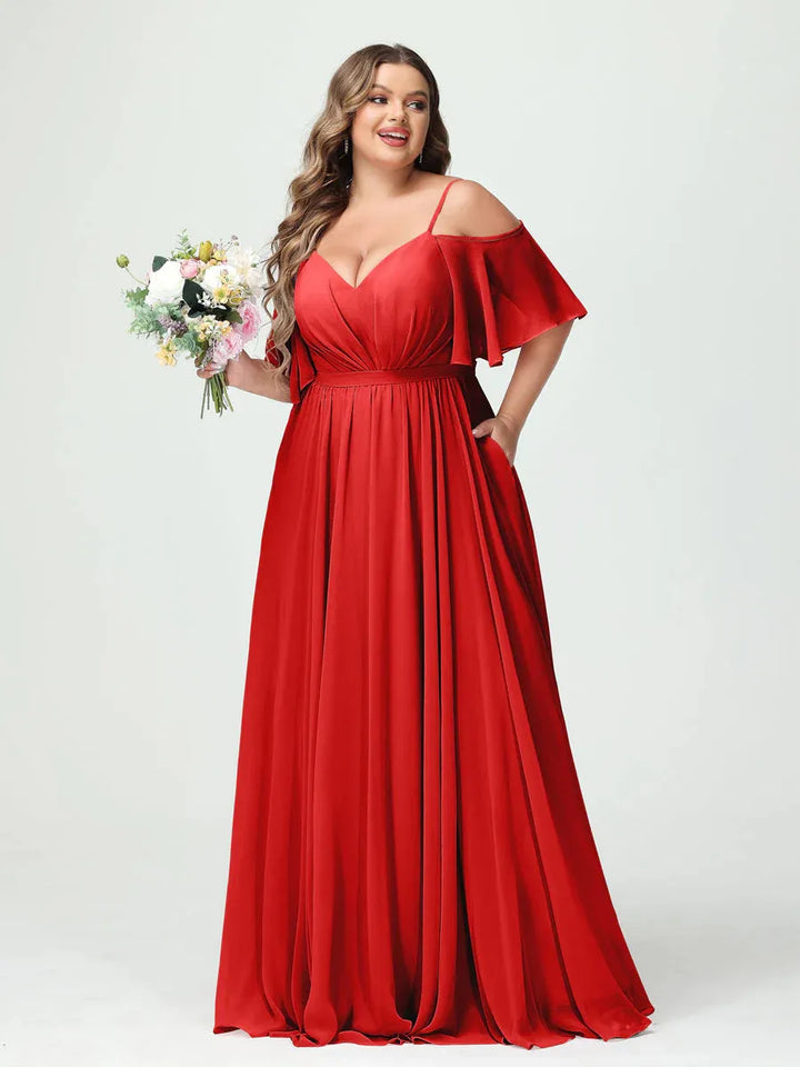 Women's Plus Size A-Line Maxi Wedding Guest Dress with Ruched