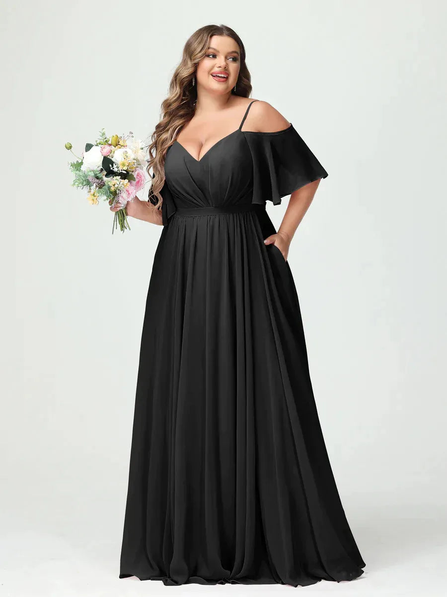 Women's Plus Size A-Line Maxi Wedding Guest Dress with Ruched