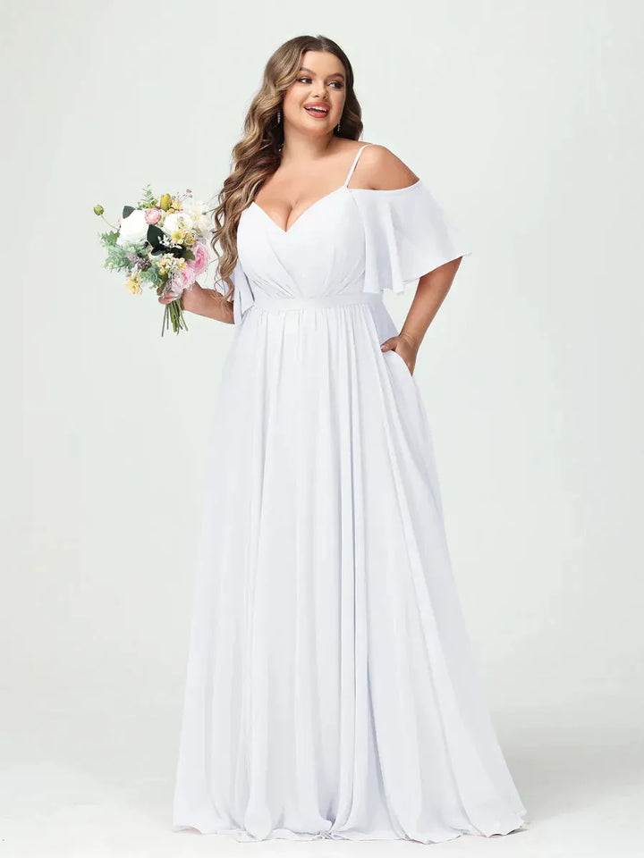Women's Plus Size A-Line Maxi Wedding Guest Dress with Ruched