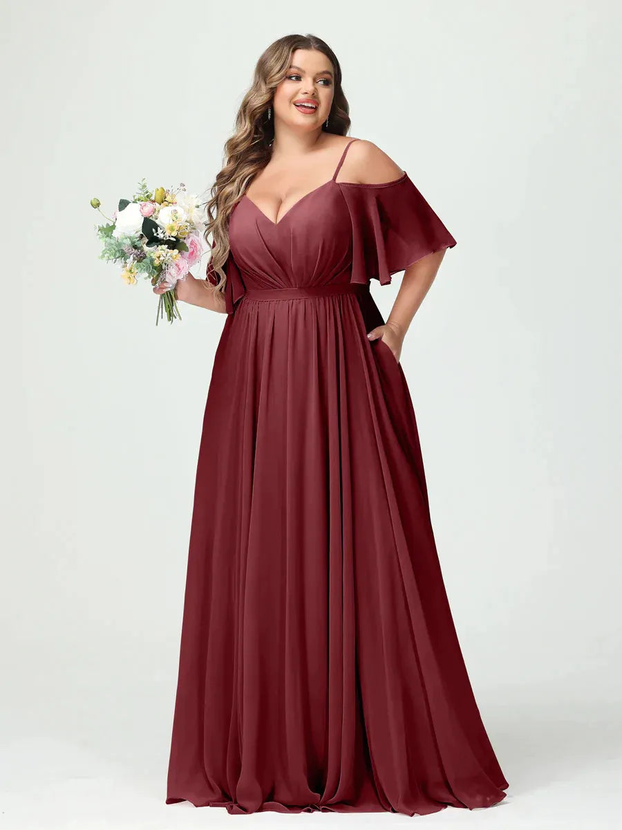 Women's Plus Size A-Line Maxi Wedding Guest Dress with Ruched