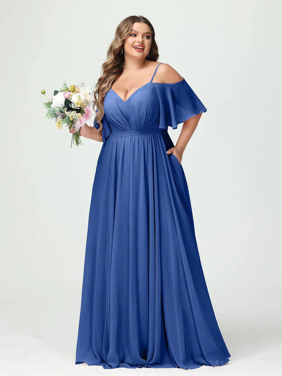 Women's Plus Size A-Line Maxi Wedding Guest Dress with Ruched