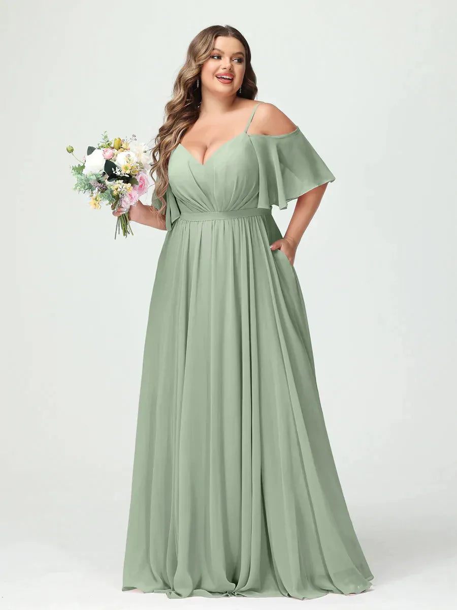 Women's Plus Size A-Line Maxi Wedding Guest Dress with Ruched