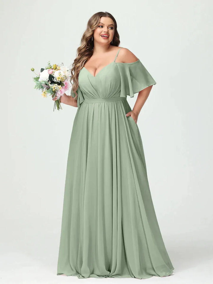 Women's Plus Size A-Line Maxi Wedding Guest Dress with Ruched