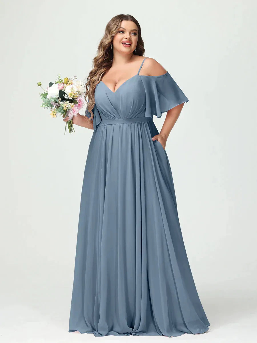 Women's Plus Size A-Line Maxi Wedding Guest Dress with Ruched