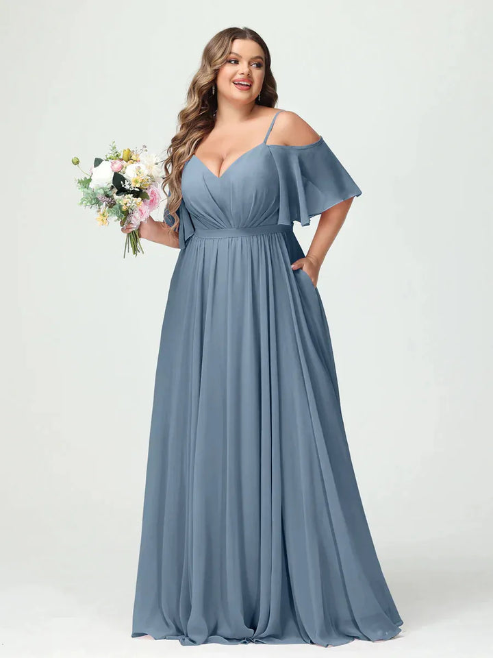 Women's Plus Size A-Line Maxi Wedding Guest Dress with Ruched