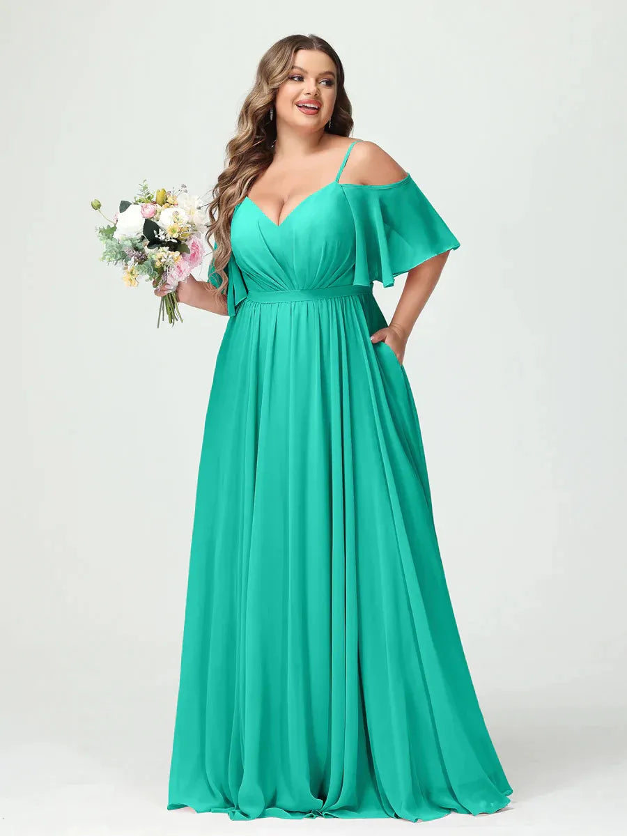 Women's Plus Size A-Line Maxi Wedding Guest Dress with Ruched