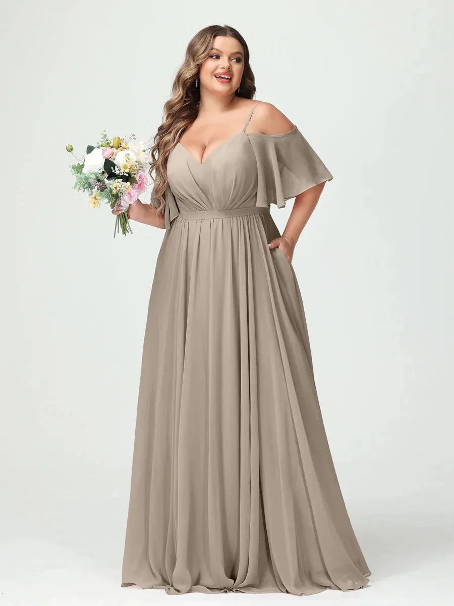Women's Plus Size A-Line Maxi Wedding Guest Dress with Ruched