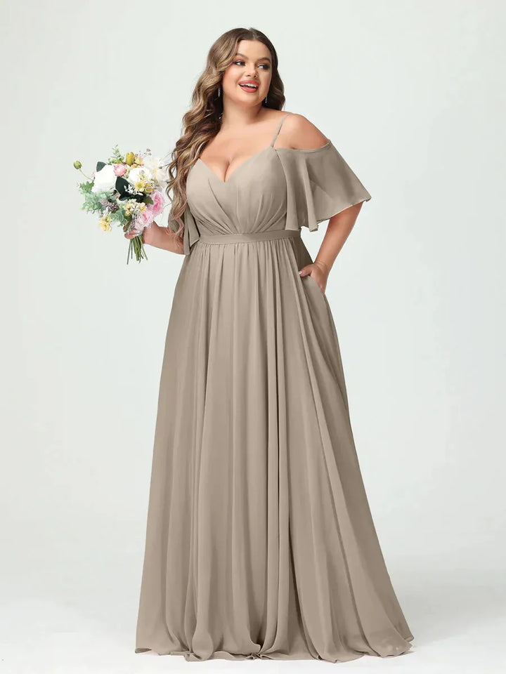Women's Plus Size A-Line Maxi Wedding Guest Dress with Ruched
