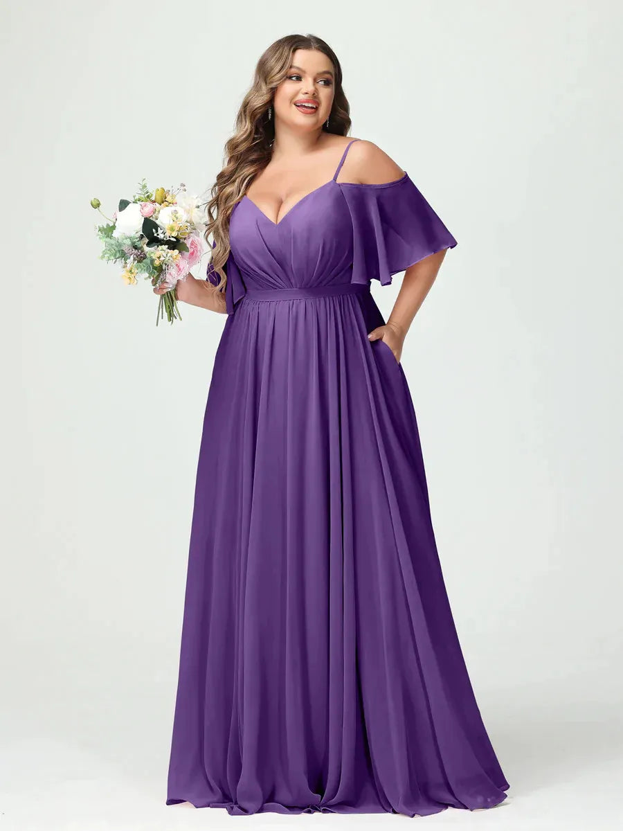 Women's Plus Size A-Line Maxi Wedding Guest Dress with Ruched