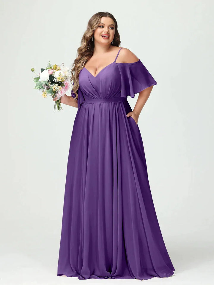 Women's Plus Size A-Line Maxi Wedding Guest Dress with Ruched