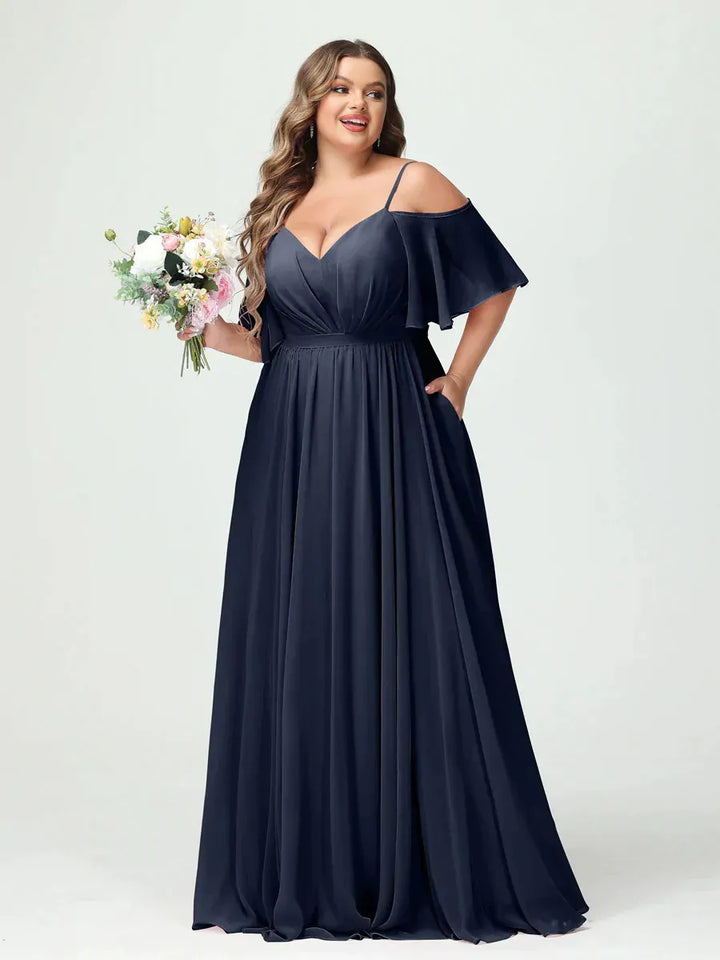Women's Plus Size A-Line Maxi Wedding Guest Dress with Ruched
