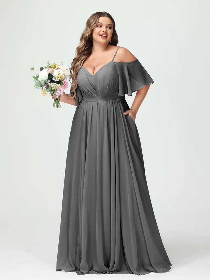 Women's Plus Size A-Line Maxi Wedding Guest Dress with Ruched