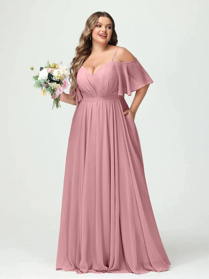 Women's Plus Size A-Line Maxi Wedding Guest Dress with Ruched