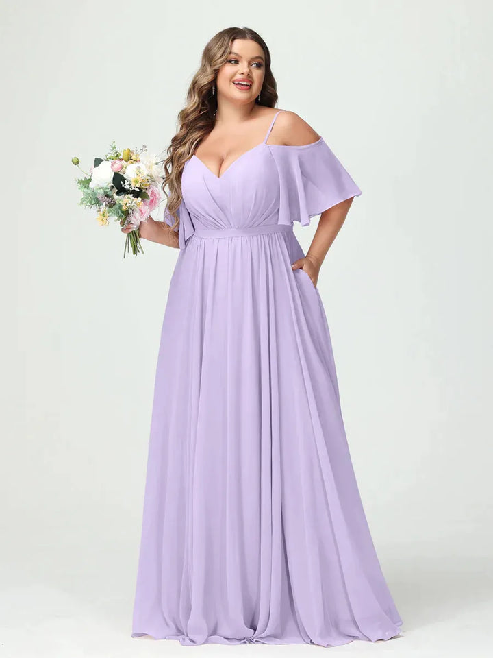 Women's Plus Size A-Line Maxi Wedding Guest Dress with Ruched