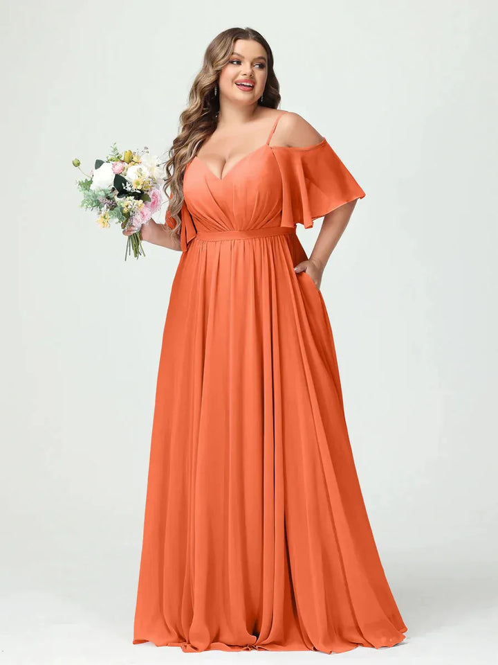 Women's Plus Size A-Line Maxi Wedding Guest Dress with Ruched