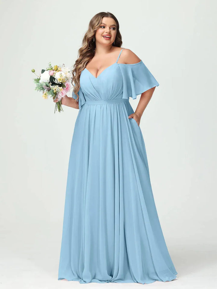Women's Plus Size A-Line Maxi Wedding Guest Dress with Ruched
