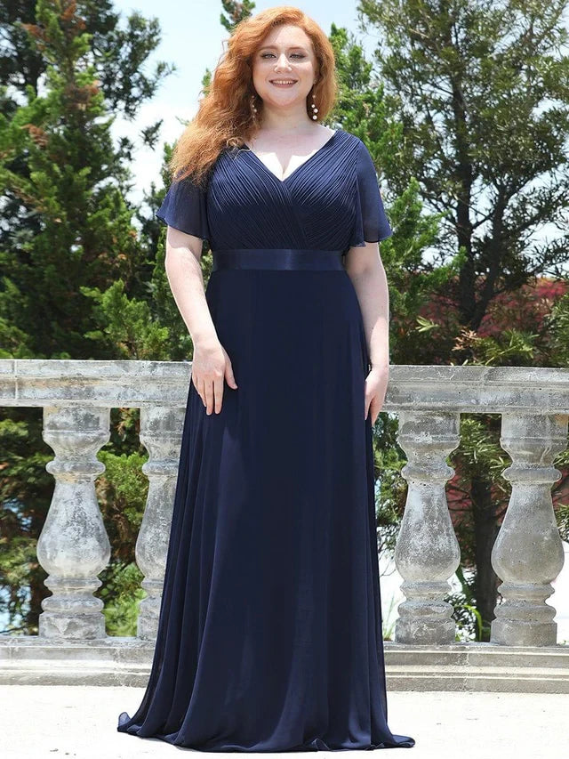 Women's Plus Size Formal Maxi  Wedding Guest Dress with Flutter Sleeves