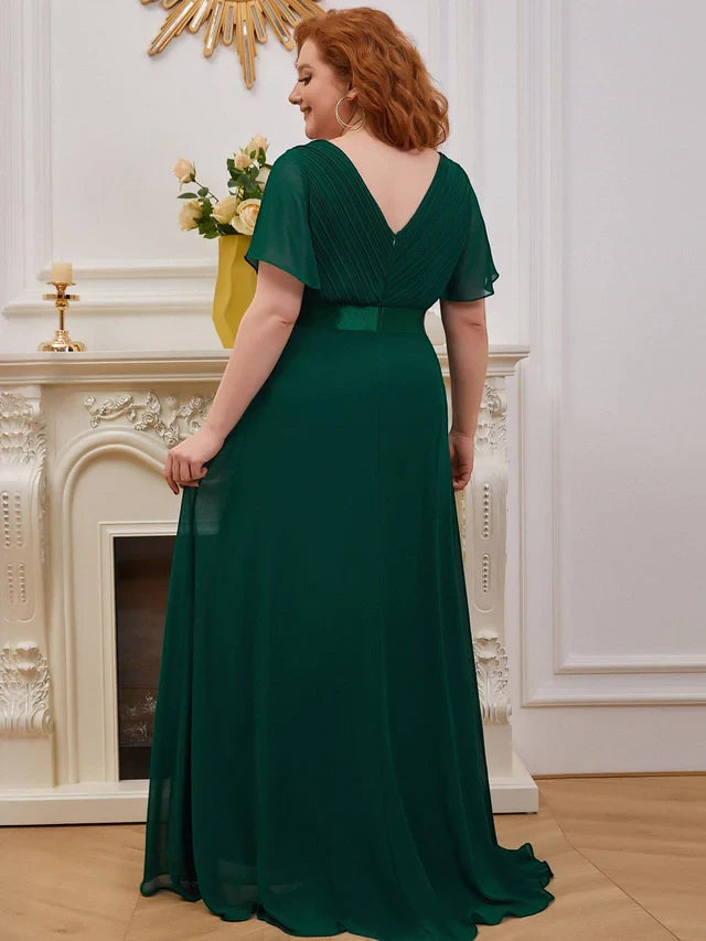 Women's Plus Size Formal Maxi  Wedding Guest Dress with Flutter Sleeves