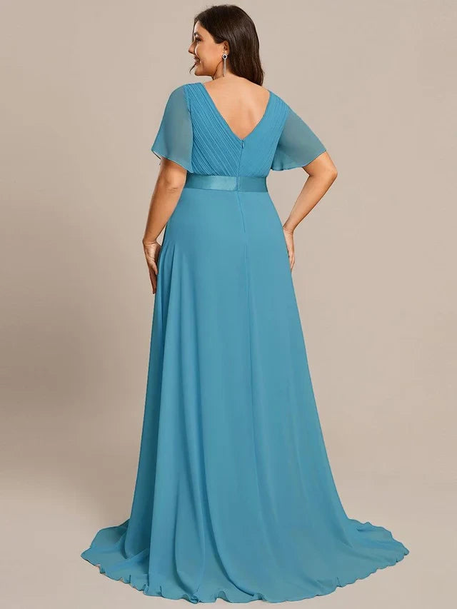 Women's Plus Size Formal Maxi  Wedding Guest Dress with Flutter Sleeves
