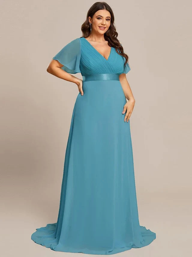 Women's Plus Size Formal Maxi  Wedding Guest Dress with Flutter Sleeves