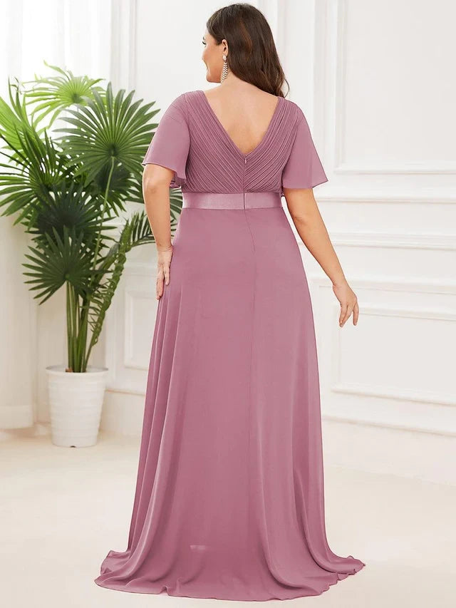Women's Plus Size Formal Maxi  Wedding Guest Dress with Flutter Sleeves