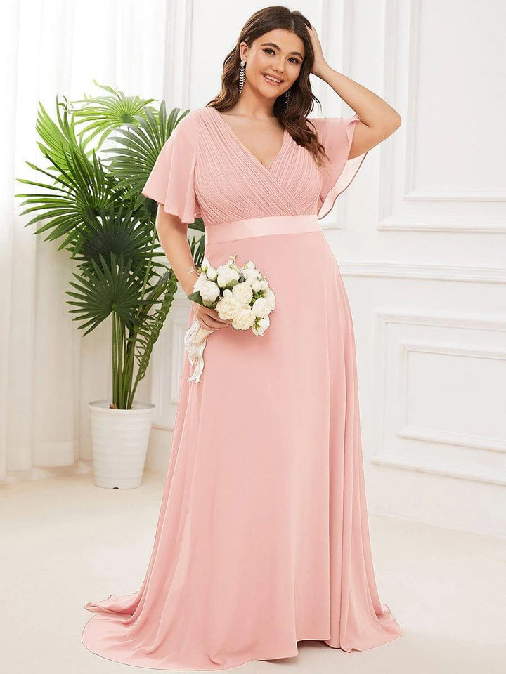 Women's Plus Size Formal Maxi  Wedding Guest Dress with Flutter Sleeves