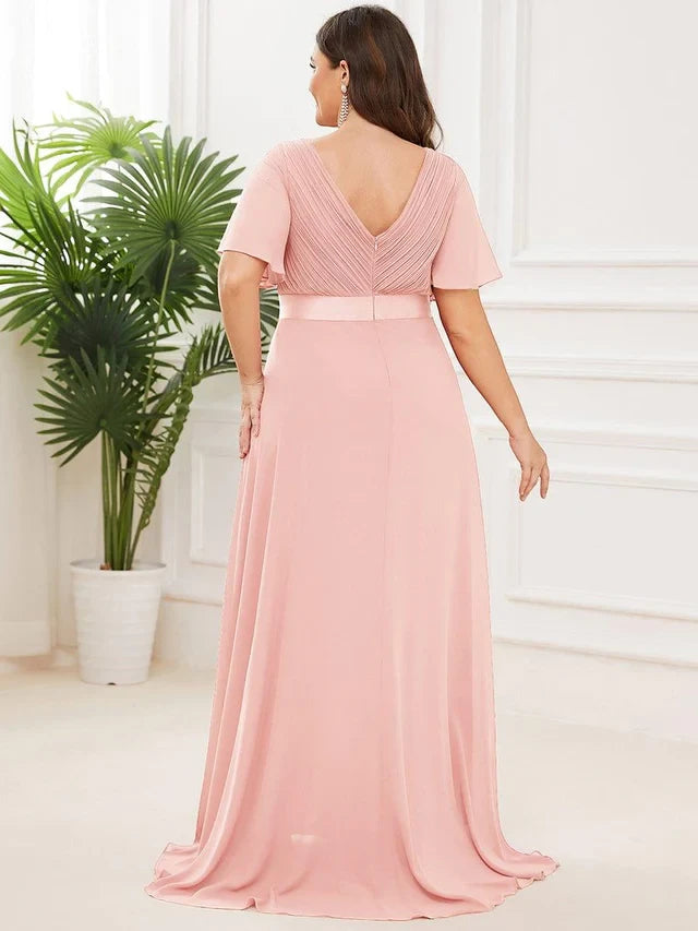 Women's Plus Size Formal Maxi  Wedding Guest Dress with Flutter Sleeves