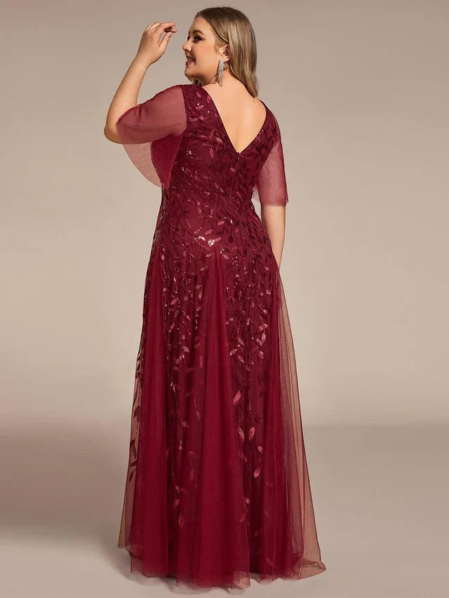 Women's Plus Size Formal Maxi Wedding Guest Dress with V-Neck