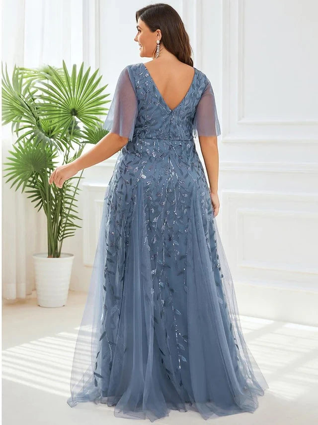 Women's Plus Size Formal Maxi Wedding Guest Dress with V-Neck