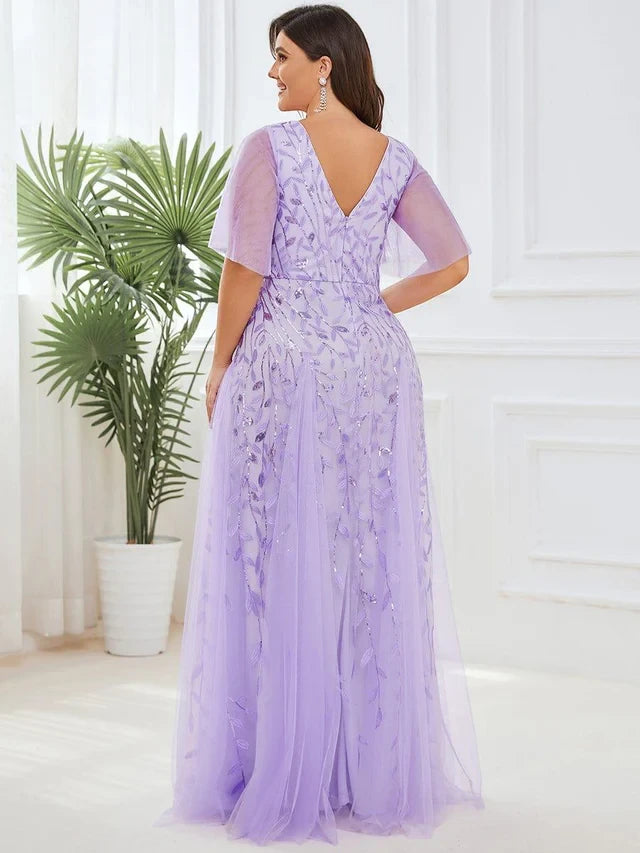 Women's Plus Size Formal Maxi Wedding Guest Dress with V-Neck